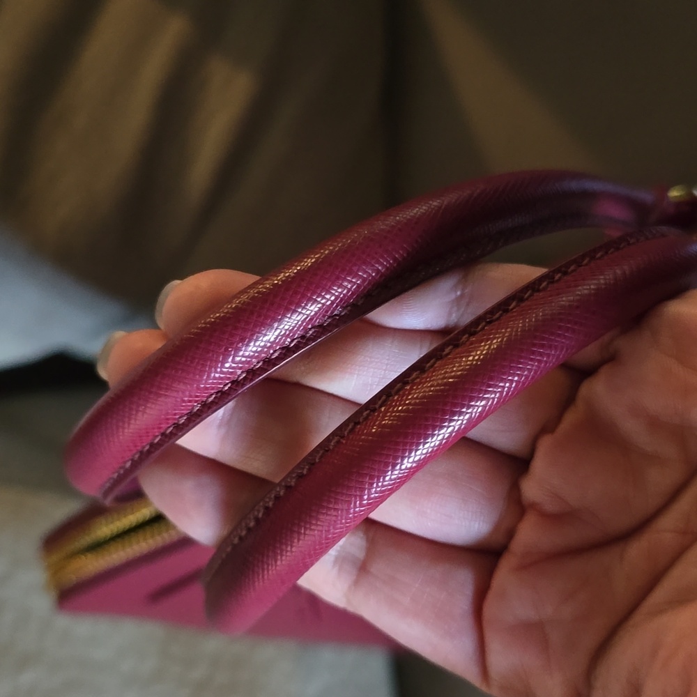 Prada Saffiano Raspberry Double Handle Purse With… - image 3